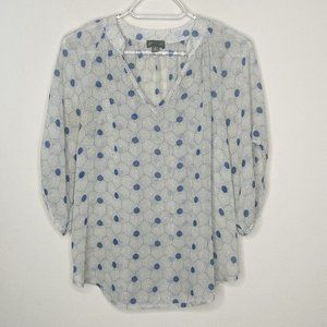 Anthropologie Fei Blouse Women 0 Silk Blouse Blue Beige